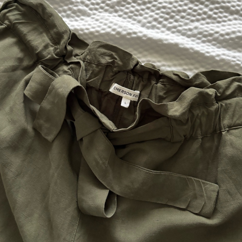 Emerson Fry Army Green High Rise linen Blend Paperbag Pants - Picture 7 of 16